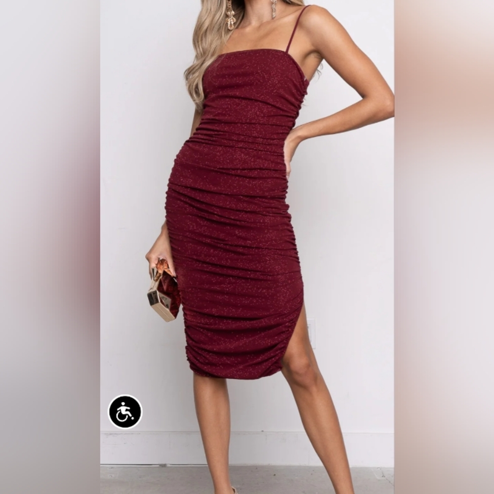 Burgundy Sleeveless midi dress square neckline size Small